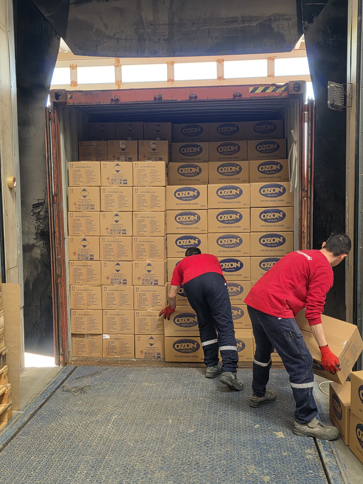 Cartons being loaded into the container