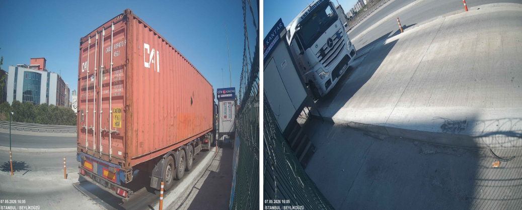 Loaded container vehicle at the facility gate